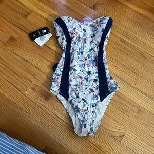 KRUPA COUTURE Floral Strapless Lace Up One Piece Swimsuit